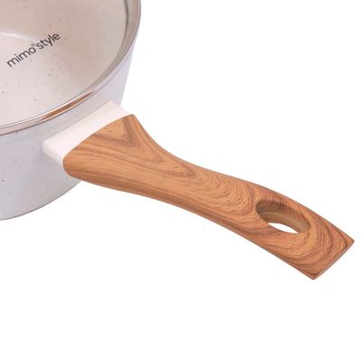 Panela Aluminio Cerâmica Antiaderente 16cm Mimo Style Marmol Cook Com Fundo Triplo Indução 1,3 Litros E Tampa De Vidro