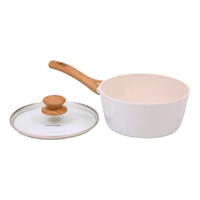 Panela Aluminio Cerâmica Antiaderente 16cm Mimo Style Marmol Cook Com Fundo Triplo Indução 1,3 Litros E Tampa De Vidro