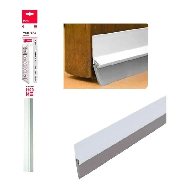 Veda Porta Com Adesivo 3m 90cm Rodo Silicone Branco Stamaco