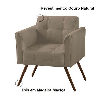 Kit 02 Poltronas Decorativa Bia Couro Bege 66