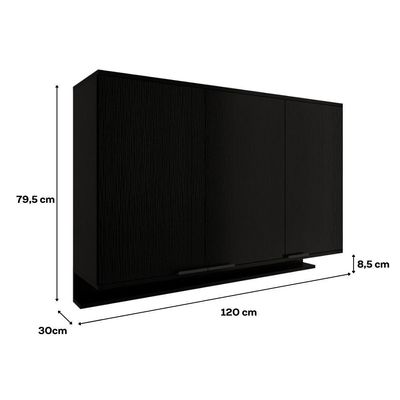 Armário Aéreo De Cozinha Miami 1200mm 3 Portas C Porta Temperos Carraro Preto Touch