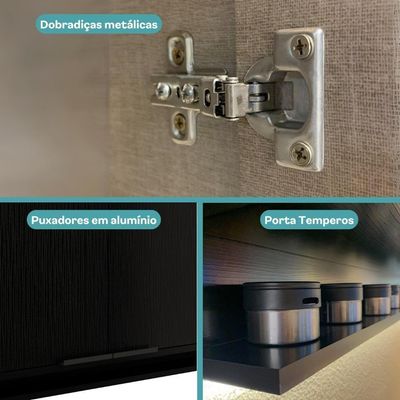 Armário Aéreo De Cozinha Miami 1200mm 3 Portas C Porta Temperos Carraro Preto Touch