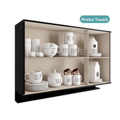 Armário Aéreo De Cozinha Miami 1200mm 3 Portas C Porta Temperos Carraro Preto Touch