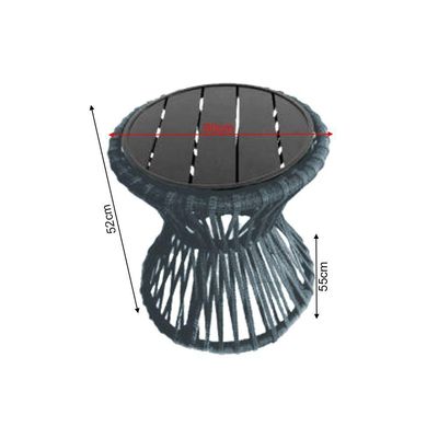 Mesa De Centro Sol Em Corda Náutica E Base Em Alumínio Preta 50cm Cinza - Cor: Cinza