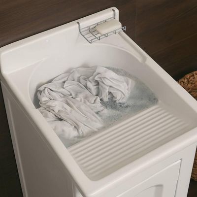 Tanque de Lavar Roupa 32L com Gabinete Branco 50x56x94cm Lavanderia Área de Serviço