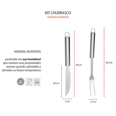 Garfo e Faca Cabo Longo Kit Churrasco Carne Inox 2un
