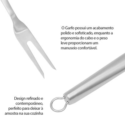 Garfo Cabo Longo Churrasco Inox Profissional 43cm