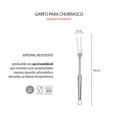 Garfo Cabo Longo Churrasco Inox Profissional 43cm