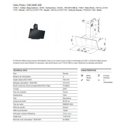 COIFA DE PAREDE FRANKE EVO BK 90CM (15309)