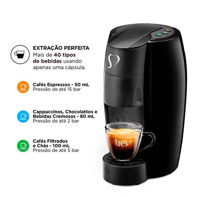 Cafeteira Espresso LOV TRES 3 Corações Preta Preto / 220V