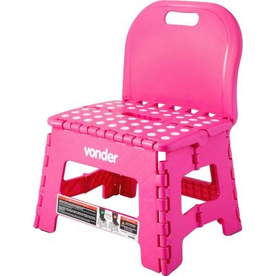 Banqueta Plástica Dobrável 220Mm Rosa C/Encosto