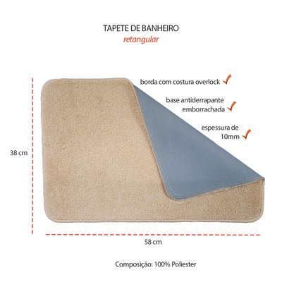 Tapete de Banheiro Antiderrapante Retangular Pequeno Macio Bege