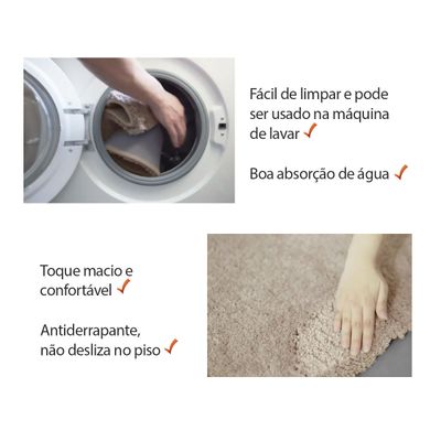 Tapete de Banheiro Antiderrapante Retangular Pequeno Macio Bege