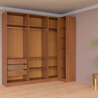 Guarda-roupa Modulado Casal Canto Reto Bartira Lugano 6 Portas 3 Gavetas 10 Prateleiras com 3 Peças Avelã/Cappuccino