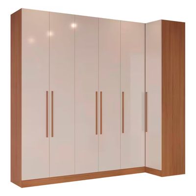 Guarda-roupa Modulado Casal Canto Reto Bartira Lugano 6 Portas 3 Gavetas 10 Prateleiras com 3 Peças Avelã/Cappuccino