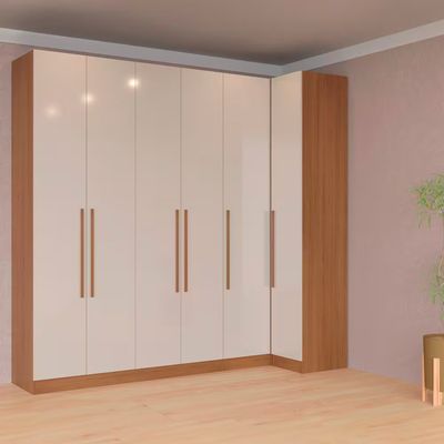 Guarda-roupa Modulado Casal Canto Reto Bartira Lugano 6 Portas 3 Gavetas 10 Prateleiras com 3 Peças Avelã/Cappuccino
