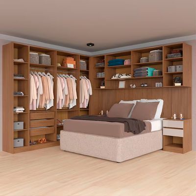 Guarda-roupa Modulado Casal Ponte 140 Lugano 12 Portas 7 Gavetas 16 Prateleiras 6 Peças Avelã/Cappuccino