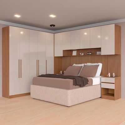 Guarda-roupa Modulado Casal Ponte 140 Bartira Lugano 11 Portas, 7 Gavetas, 11 Prateleiras, 5 Peças Avelã/Capuccino