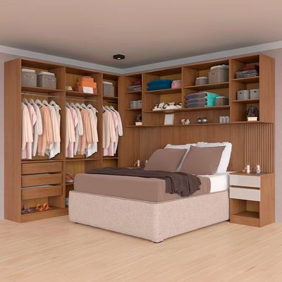 Guarda-roupa Modulado Casal Ponte 140 Bartira Lugano 11 Portas, 7 Gavetas, 11 Prateleiras, 5 Peças Avelã/Capuccino