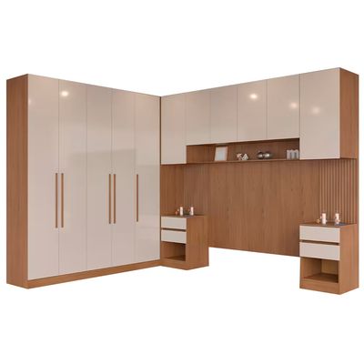 Guarda-roupa Modulado Casal Ponte 140 Bartira Lugano 11 Portas, 7 Gavetas, 11 Prateleiras, 5 Peças Avelã/Capuccino