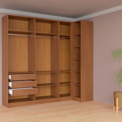Guarda-roupa Modulado Casal Canto Reto Bartira Lugano 6 Portas 3 Gavetas 10 Prateleiras com 3 Peças Avelã/Cappuccino