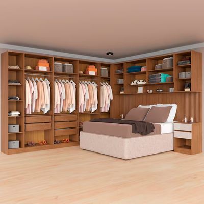Guarda-roupa Modulado Queen Ponte 160 Lugano 14 Portas 9 Gavetas 17 Prateleiras com 7 Peças Avelã/Cappuccino