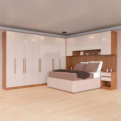 Guarda-roupa Modulado Queen Ponte 160 Lugano 14 Portas 9 Gavetas 17 Prateleiras com 7 Peças Avelã/Cappuccino