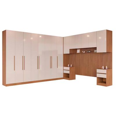 Guarda-roupa Modulado Queen Ponte 160 Lugano 14 Portas 9 Gavetas 17 Prateleiras com 7 Peças Avelã/Cappuccino