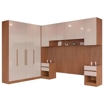 Guarda-roupa Modulado Casal Lugano 10 Portas 6 Gavetas 14 Prateleiras 6 Peças Avelã/Cappuccino
