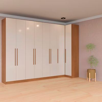 Guarda-roupa Modulado Canto Reto de Casal Bartira Lugano 8 Portas 5 Gavetas 11 Prateleiras 4 Peças Avelã/Cappuccino