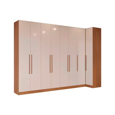 Guarda-roupa Modulado Canto Reto de Casal Bartira Lugano 8 Portas 5 Gavetas 11 Prateleiras 4 Peças Avelã/Cappuccino