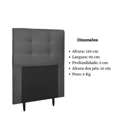 Cabeceira Estofada Cama Solteiro 90 Cm Helena Suede Cinza