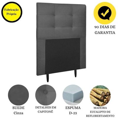 Cabeceira Estofada Cama Solteiro 90 Cm Helena Suede Cinza