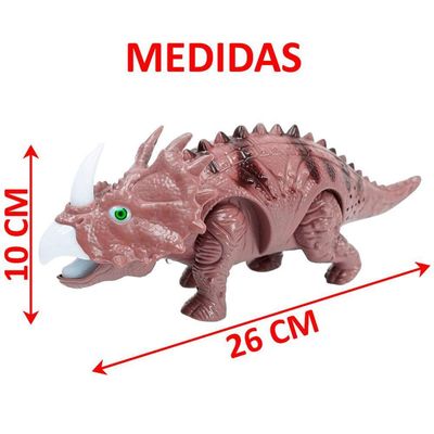 Brinquedo Dinossauro Tricerátops Com Movimento Som Luzes Led Marrom