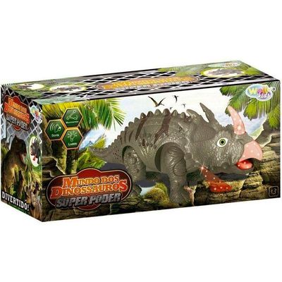 Brinquedo Dinossauro Tricerátops Com Movimento Som Luzes Led Marrom