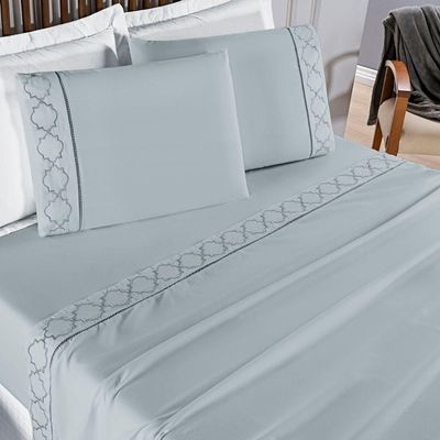 Jogo De Cama 300 Fios Bordado King Infinity 04 Peças - Cinza