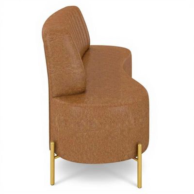Sofá 2 Lugares 160cm Pés Aço Dourado Tamar Sintético Camel Z08 - Mpozenato