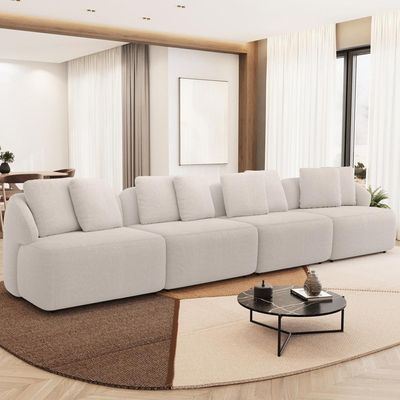 Sofá 4 Lugares Para Sala de Estar Living 314cm Arlo F04 Bouclê Bege - Lyam Decor
