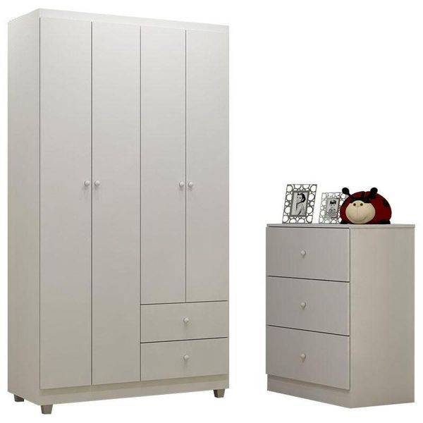 Guarda Roupa E Cômoda Infantil Louise Branco Brilho - Ajl Guarda Roupa E Cômoda Infantil Louise Branco Brilho - Ajl