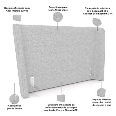 Cabeceira Cama Box Casal 140cm Nilo P05 Linho Cinza Claro - Lyam Decor