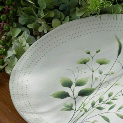 Kit Prato Raso 26,5cm e Fundo 21cm Ammi Arauco Cerâmica Porto Brasil Floral Verde 2pç