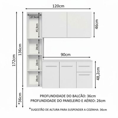Armário De Cozinha Compacta 120cm Branco Easy Madesa