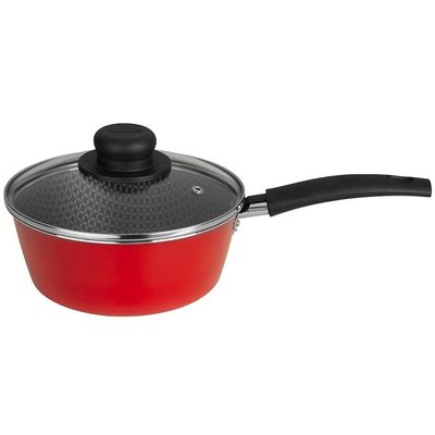 Panela Essencial em Alumínio com Revestimento Interno Antiaderente e Tampa de Vidro com Saída de Vapor 16 cm Vermelha Multiflon Vermelho