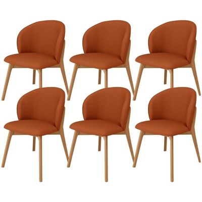 Kit 06 Cadeiras De Jantar E Estar Living Estofada Mia L02 Linho Terracota - Lyam Decor