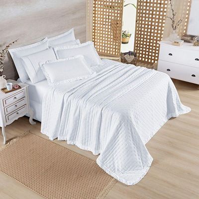Cobre Leito Colcha Padrão Luar 3 Peças Branco - 100% Poliéster