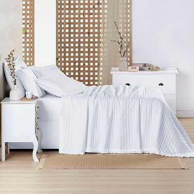 Cobre Leito Colcha Padrão Luar 3 Peças Branco - 100% Poliéster