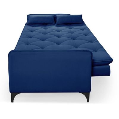 Sofá Cama Yara 3 Lugares Reclinável 2,08m Suede Azul Marinho