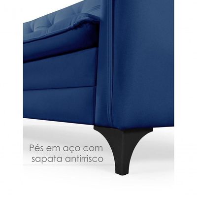 Sofá Cama Yara 3 Lugares Reclinável 2,08m Suede Azul Marinho