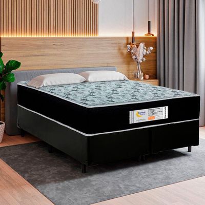 Cama Box Queen Bipartido Sintético + Colchão Molas Ensacadas Sereneprime Sonnolux 158x198x65 Cor:preto