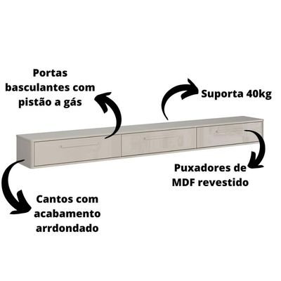 Rack Suspenso Bali Cm Sala De Estar-quarto - Lukaliam Móveis - Off White Perolizado